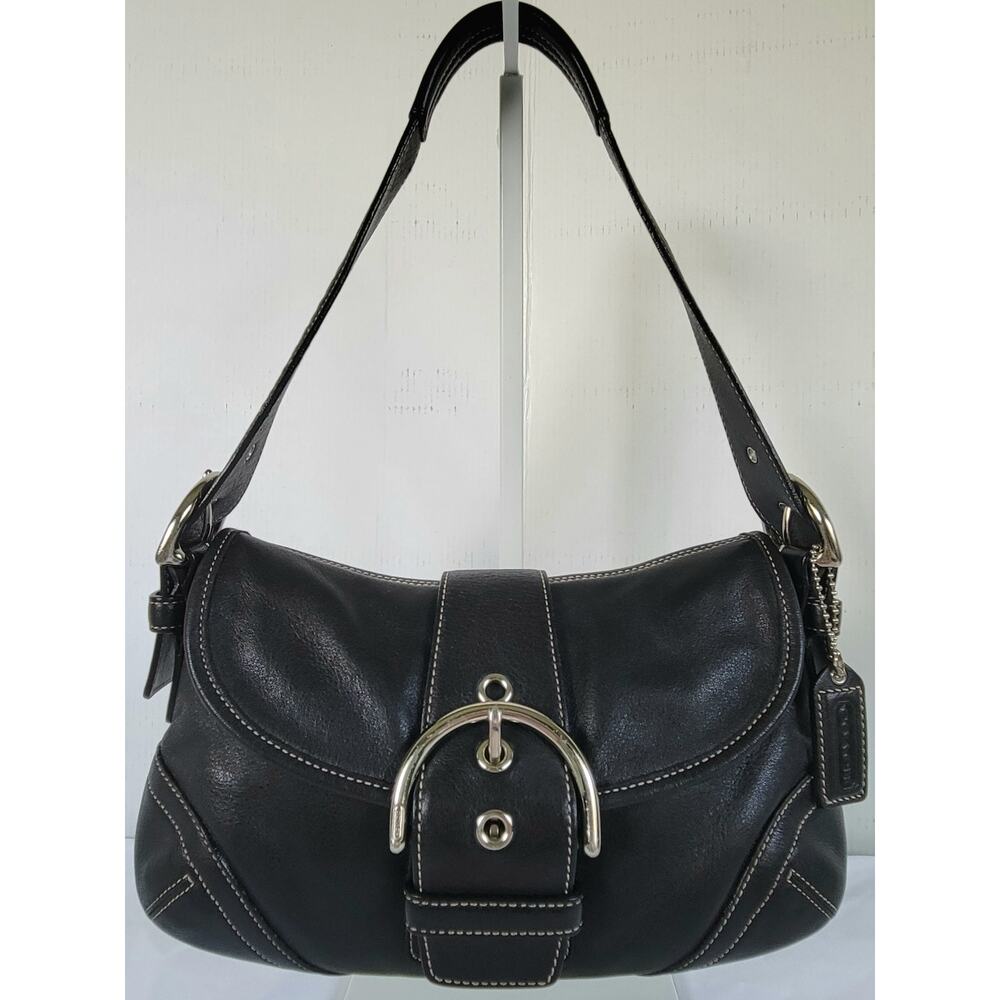 Vintage Coach(9247) Black Leather Soho Magnetic Buckle Flap Purse/Bag